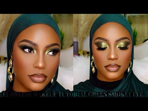 START TO FINISH FULL GLAM MAKEUP TUTORIAL || GREEN SMOKEY EYESHADOW +  GLOSSY NUDE LIP COMBO #woc