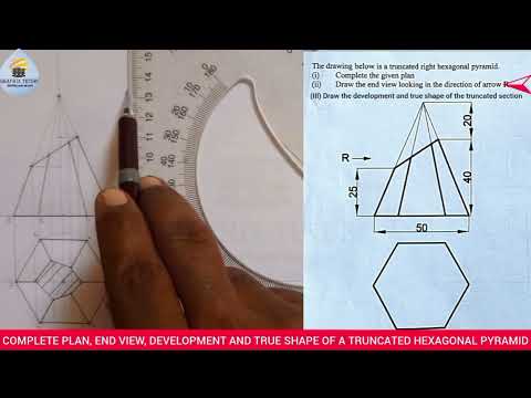 How to draw the Complete Plan, End view, Development and True Shape of Truncated Hexagonal Pyramid.
