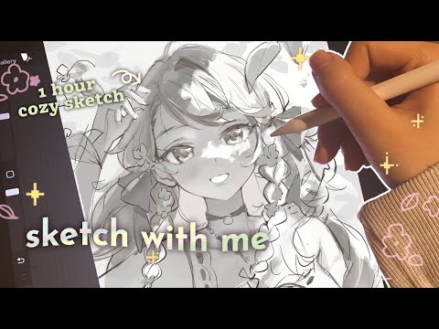 Sketch with me ☁✨ 1 hour cozy ipad asmr, real time process, draw with me, cute character design