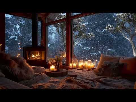 Ultimate Cozy Cabin Ambience ❄️ Smooth Jazz & Heavy Snowfall Sounds to Unwind