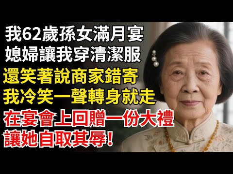 我62歲孫女滿月宴,媳婦讓我穿清潔服,還笑著說商家錯寄,我冷笑一聲轉身就走,在宴會上回贈一份大禮,讓她自取其辱!#晚年生活#中老年生活#為人處世#生活經驗#情感故事#幸福人生#上了年紀該明白的事