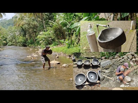 Pembuatan wastafel dari batu asli