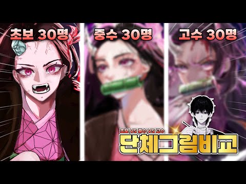 초보 vs 중수 vs 고수 각각 단체로 그려본 네즈코, 역대급 작품이 나왔습니다 [단체그림비교 네즈코편]