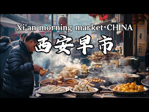 西安早市，小南门早市，肘子夹馍/笼笼肉夹馍/羊肉泡馍/油茶麻花/桂花糕/甑糕/香酥牛肉饼/油塔子等各种美食，处处烟火气，西安街头美食，Xi'an morning market·CHINA