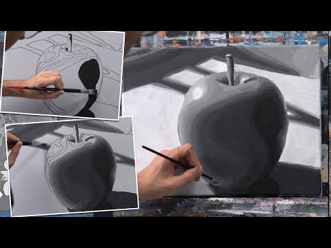 Apple in 9 tonal values with acrylics. Tonal values series part 2