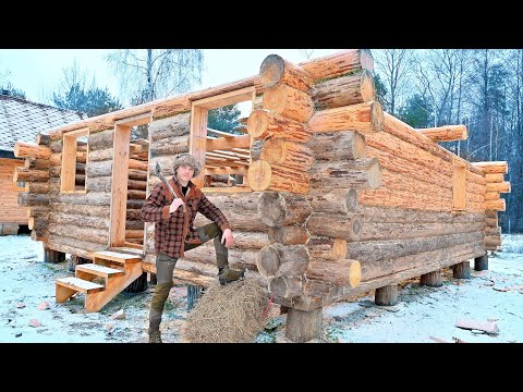 After 5 Months I Finally Finished Building the Walls of My Log House, Roof Start!