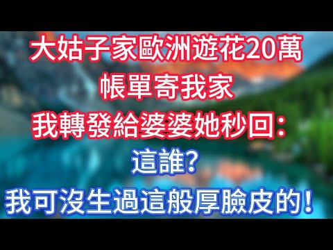 大姑子家歐洲遊花20萬，帳單寄我家，我轉發給婆婆她秒回：這誰？我可沒生過這般厚臉皮的！ #傾聽故事會 #情感故事 #老人频道 #老年健康 #為人處世 #老年生活