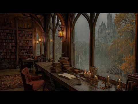 You're Reading an Classic Book in a Gothic Library  with Rain Sounds | Dark Academia for Relax Mood