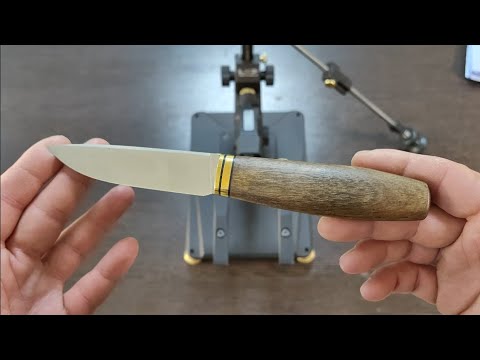 Заточка маленького ножа, сталь AUS 8, разговор про станки, абразивы и тп.