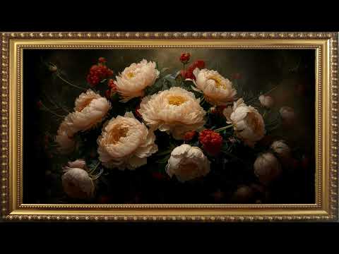 VINTAGE FRAME TV ART WHITE FLORAL TV SCREENSAVER WALLPAPER BACKGROUND OIL PAINTING DECOR