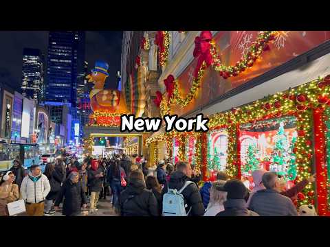 NYC Christmas Walking Tour 2024 4k - Macy's Holiday Windows Manhattan Travel Tours