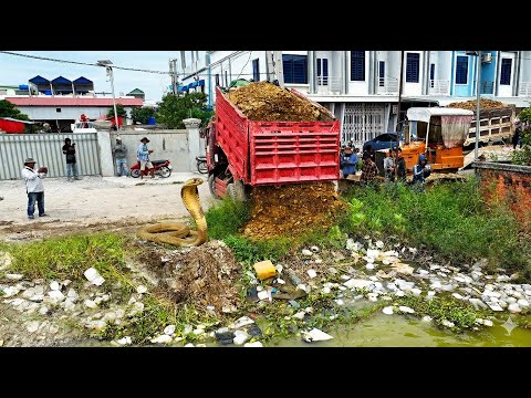 NICELY! First Start New Project LANDFILL By Expertly Driver Dozer D31P Pushing RockSoil with Trucks