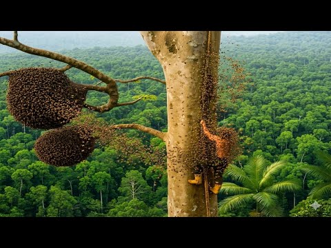 Harvesting Wild Honey While Giant Bees Attack