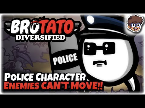Police Character, Enemies CAN'T MOVE!! | Brotato: Modded