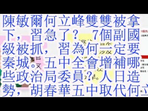 合集:陈敏尔何立峰双双被拿下,习急了?7个副国级被抓,习为何一定要秦城。五中全会增补哪些政治局委员?人日造势,胡春华五中取代何立峰,六中接班习。