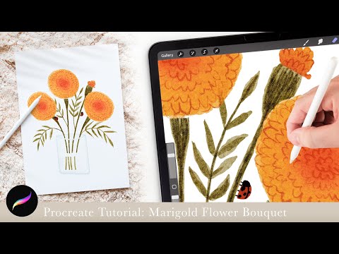 let's paint a marigold flower bouquet ☺️ SUPER SIMPLE Procreate watercolor tutorial for beginners