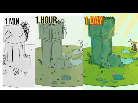 1 Minute vs 1 Hour vs 1 Day – Recreating Concept Art in Blender Grease Pencil