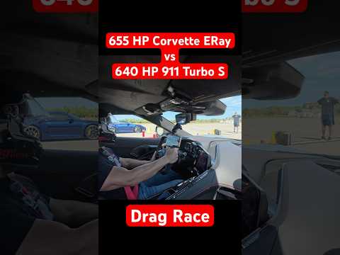 Porche 911 Turbo S tries to beat me in a Corvette E-Ray down an airstrip