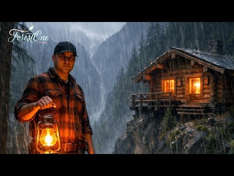 Building a House in the Forest (ASMR) – A Man Builds a Cozy Wooden House on a Cliff Alone