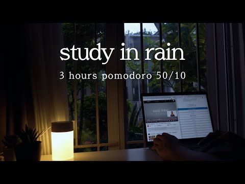 ⛈️ 3hr STUDY WITH MEㅣpomodoro 50/10 | rain sound for study