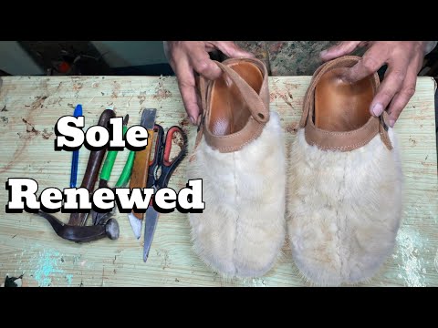 Worn Slipper Sole Replaced | Cozy Fur Sandal Restoration