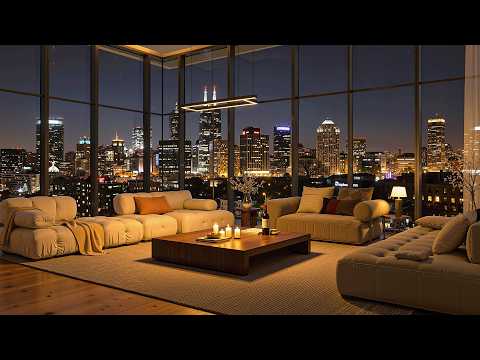 Smooth Jazz Night at Cozy Apartment 🕯️ City Rain & Fireplace Ambience for Relaxation and Sleep (4K)