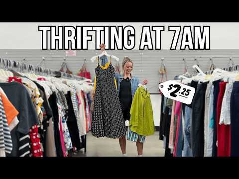THRIFT WITH ME AT 7AM | Everything's $2.25! | Colorful Spring Try-On Haul