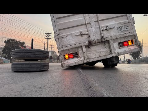 Heavy Monster Load Damage — Rear Axle Tube Crashed, Tyre Detached on Highway!