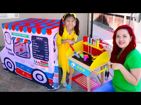 Wendy Pretend Play Cooking with Food Truck Tent & Wooden BBQ Grill Toys