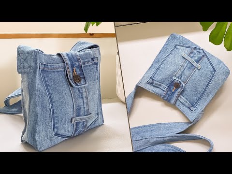 DIY Simple No Zipper Denim Crossbody Bag Out of Old Jeans | Upcycle Craft | Bag Tutorial