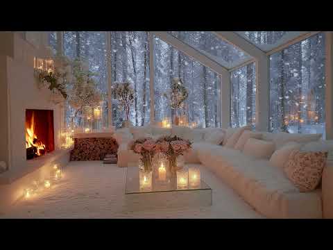🎹🤍 Tranquil Winter Piano | White Lounge Ambiance & Falling Snow to Enhance Relaxation and Peace