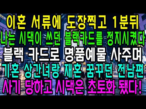 이혼하자마자 나는 시댁 체면 세워주던 블랙 카드를 정지했다 미혼인줄 알았던 상간녀와 재혼하려던 전남편 사기 당하고 시댁은 초토화됐다!