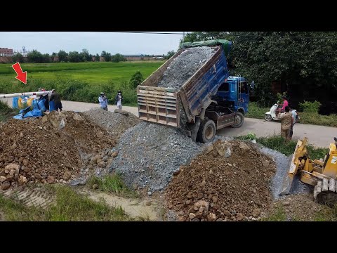 Fantastic Landfill! Start Filling Soil into Flood Area with Skilled D31P Dozer & 5T Dump Truck