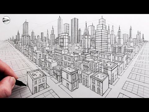How to Draw a City using Two-Point Perspective for Beginners