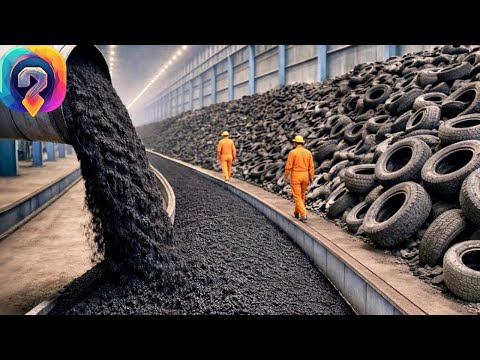 Wie in einer riesigen Abfallrecyclinganlage aus Millionen Gummibitumenasphalt hergestellt wird.