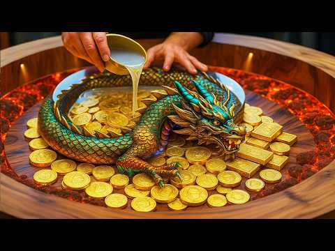 Gold ; Wood and Epoxy Dragon with Hidden LED Lights // Incredibly Creative DIY Coffee Table;