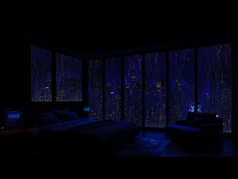 No Ads 🌧️ Rainy Night in a Cozy NYC Bedroom | Fireplace, Window Rain Sounds & Relaxing Ambience