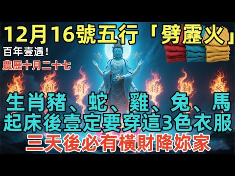 百年壹遇!12月16號,農歷十月二十七,五行「劈靂火」,生肖豬、蛇、雞、兔、馬,起床後壹定要穿這3色衣服,三天後必有橫財降妳家!#佛學 #佛淨 #佛陀 #佛法 #佛教 #修行