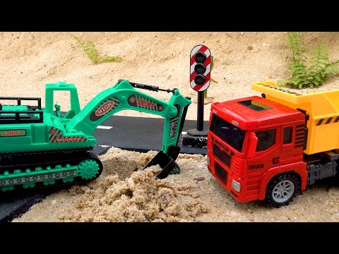 Construction vehicles at work | Excavator and dump truck install traffic lights | BIBO TOYS