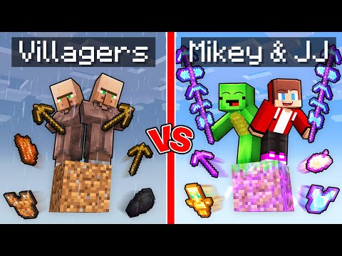 Villagers Block vs Mikey & JJ OP Block Survival Battle in Minecraft (Maizen)