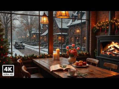 On A Snowy Winter Day βοΈ Relaxing Christmas Jazz Piano Music and a Warm Cafe Space for Study, Work
