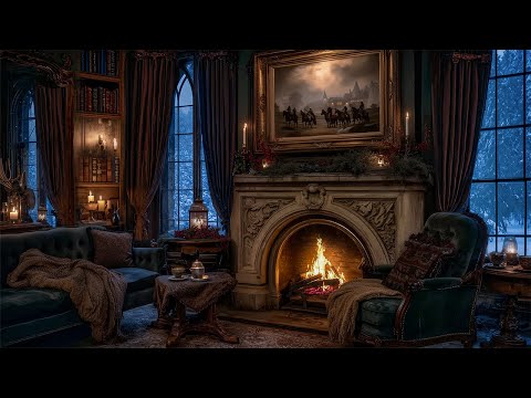 Cozy Victorian Reading Room in Winter Night | Dark Academia Music with Fireplace for Study & Relax