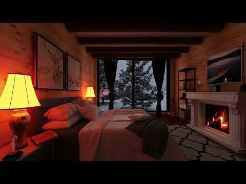 Cozy Bedroom Fireplace - Fire & Snow Relaxing Sound 30 Min Video