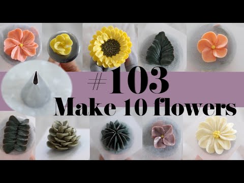 10 different type of buttercream flowers with one nozzle/ Wilton #103 piping nozzle flowers