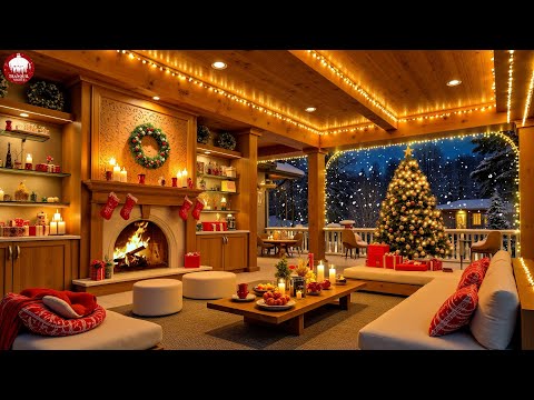 Peaceful Christmas Music for Relaxation - Relaxing Christmas Ambience - Warm Fireplace and Soft Snow