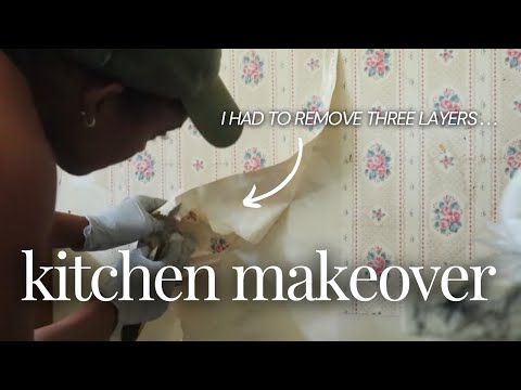 DIY BUDGET KITCHEN MAKEOVER EP 1 | Removing Wallpaper, Grain Filling & Painting Kitchen Cabinets