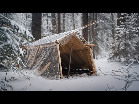 We build an amazing mess with the help of polyethylene film. BUSHCRAFT CAMP IN THE FOREST / SURVIVAL