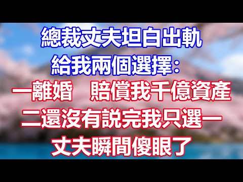 總裁丈夫坦白出軌，給我兩個選擇：一離婚 賠償我千億資產，二還沒有説完我只選一，丈夫瞬間傻眼了