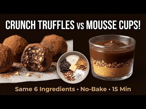 Same 6 Ingredients, 2 Chocolate Desserts — Crunch Truffles vs. Mousse Cups! (No-Bake)