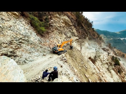 Construction Crew Fights Rock to Build a Shelf Road | Excavator Planet | Excavator Working Video